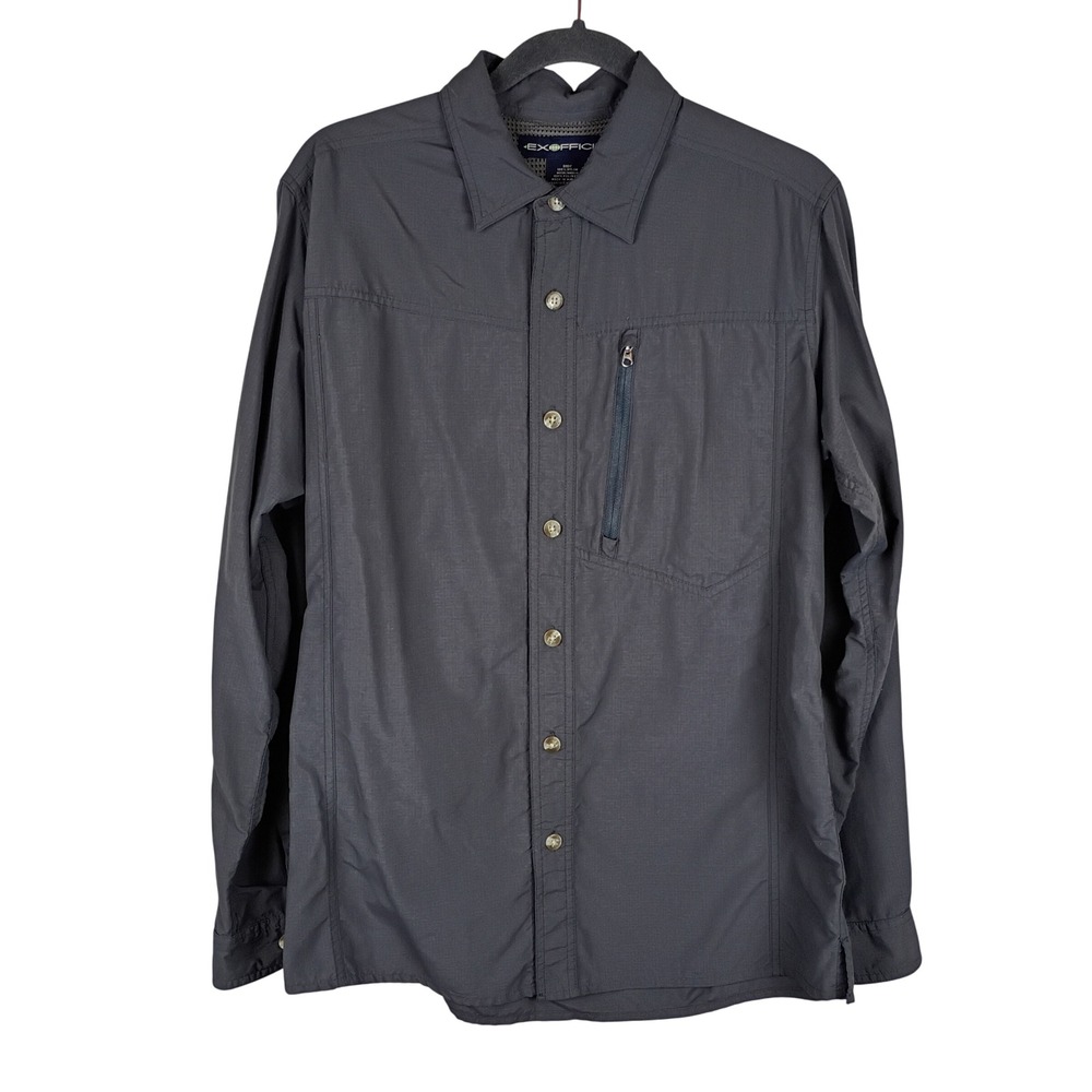 ExOfficio Mens Long Sleeve Nylon Ripstop Hiking Fishing Shirt Charcoal Gray M